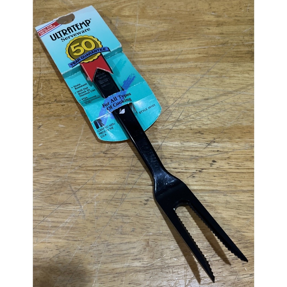 Vtg BLACK Ultratemp by Robinson Knife Co Serrated Meat Serving Fork NOS